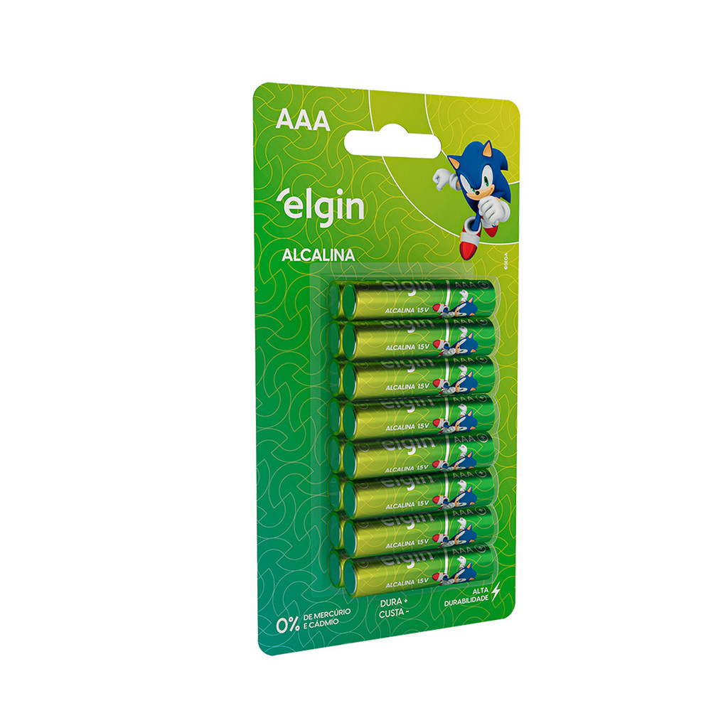 Pilha Alcalina Aaa Elgin 1,5v Alta durabilidade Cartela 16 Unidades Kit