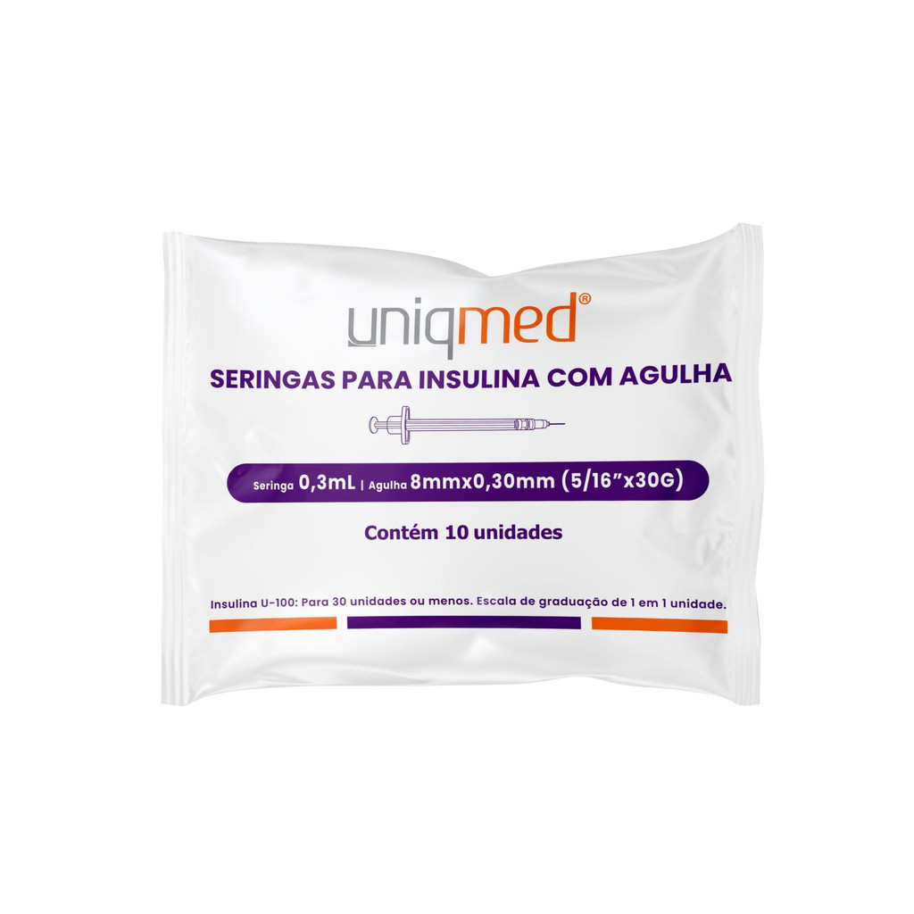 10 Seringas para Insulina Uniqmed 30UI 0,3mL 8mm 30G