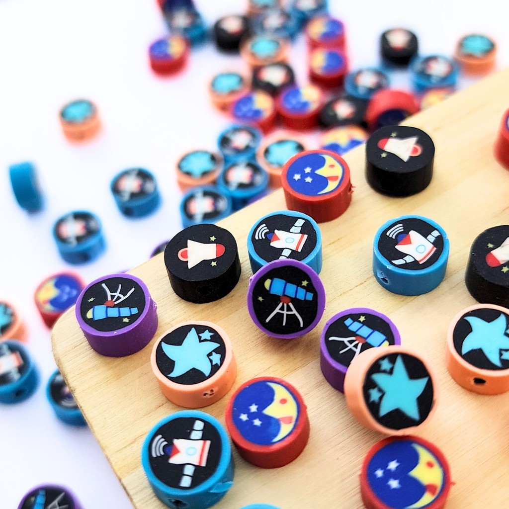 Miçanga Emborrachada Fimo Espaço 10mm Diy Galáxia Universo Estrelas