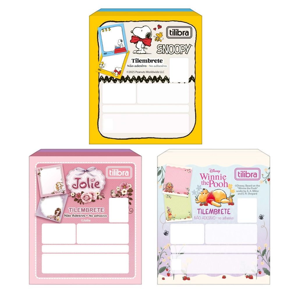Bloco de Anotações Tilembrete Jolie Snoopy e Pooh 80 x 91 mm 100 Folhas  - Tilibra