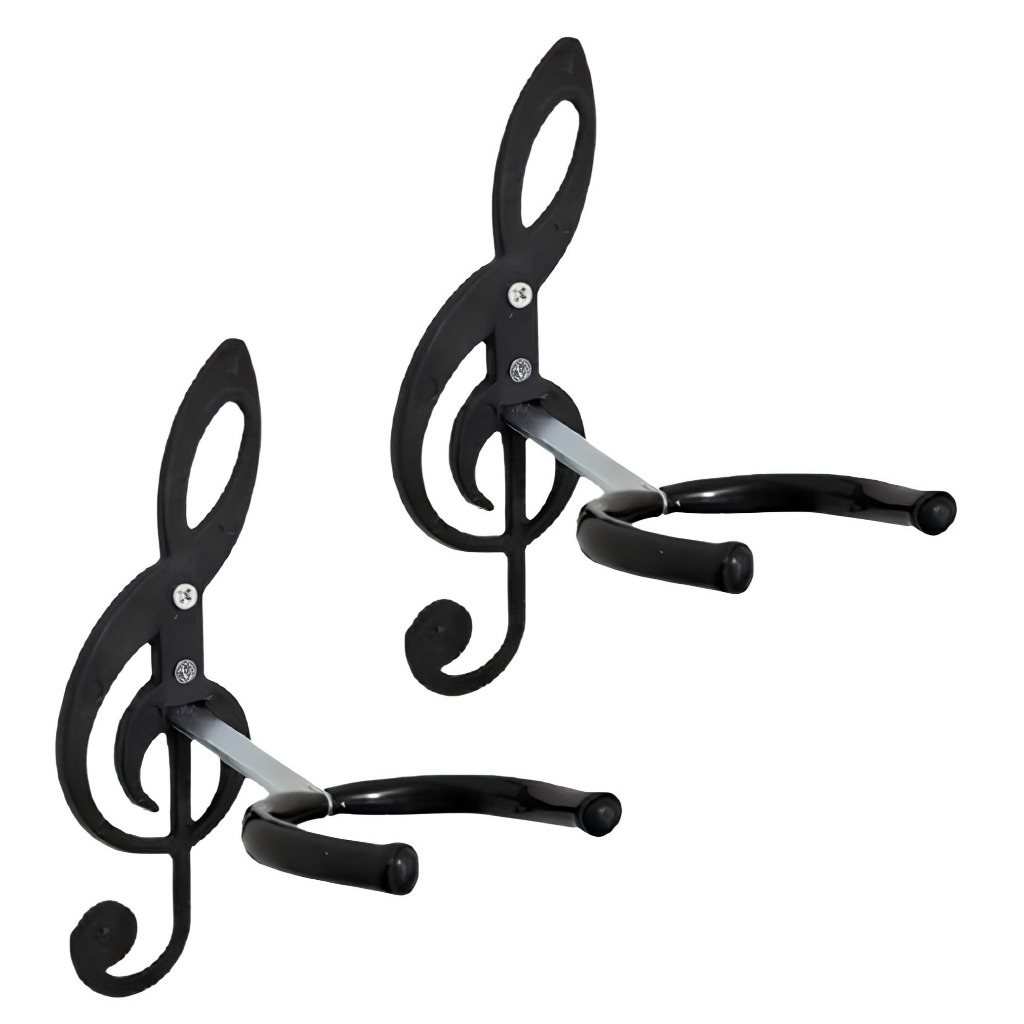 Kit 2 Suportes de Parede PRETO para Violão, Guitarra, Ukulele, Baixo – Design Clave de Sol ?