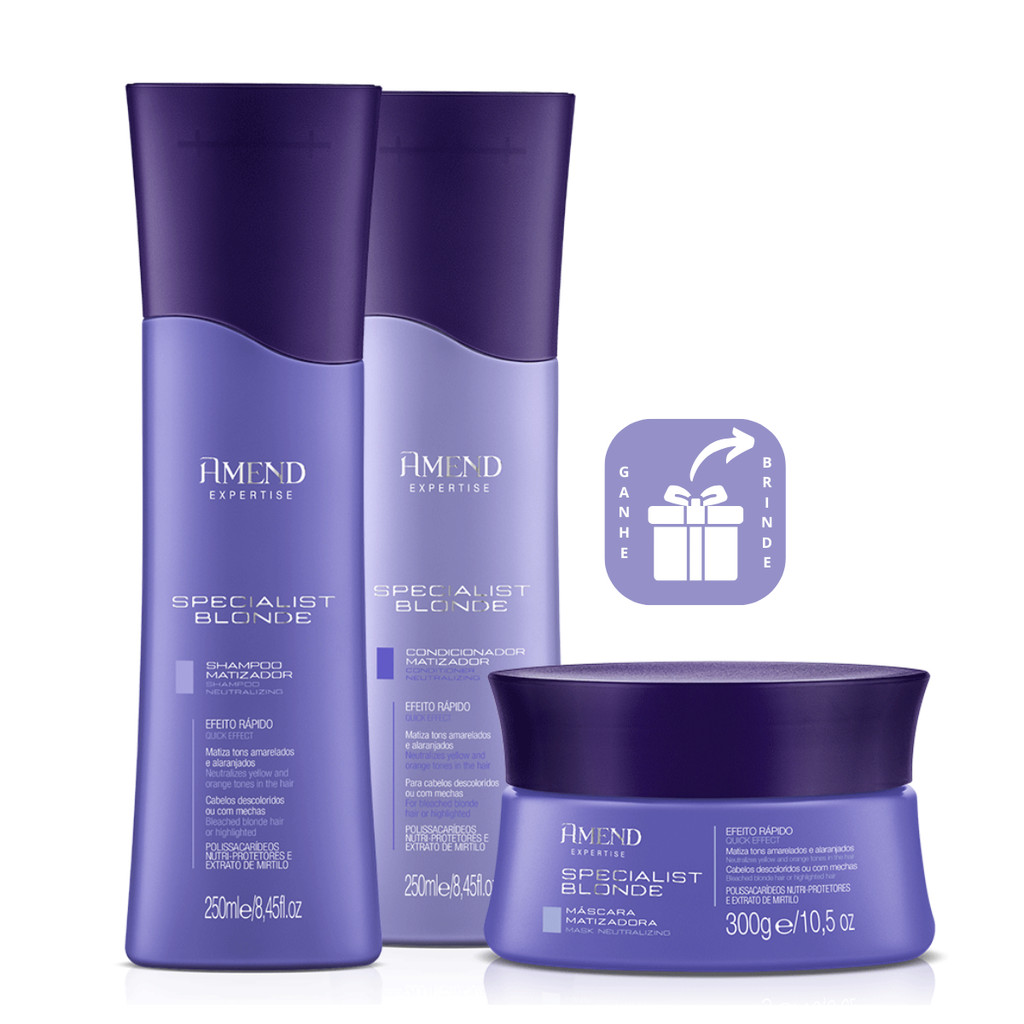 Amend Kit Specialist Blonde Shampoo, Condionador e Máscara Matizadora Loiro
