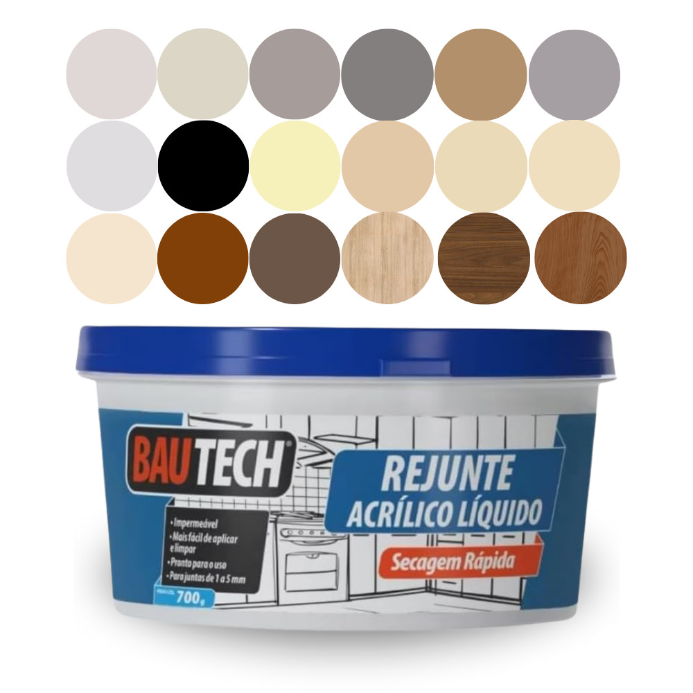 Rejunte Acrílico Líquido 700g Bautech Cores Variadas Piso Porcelanato Revestimento Seca Rápido
