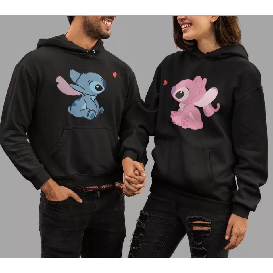 Moletom Capuz Kit Namorados Estampado Casal Stitch