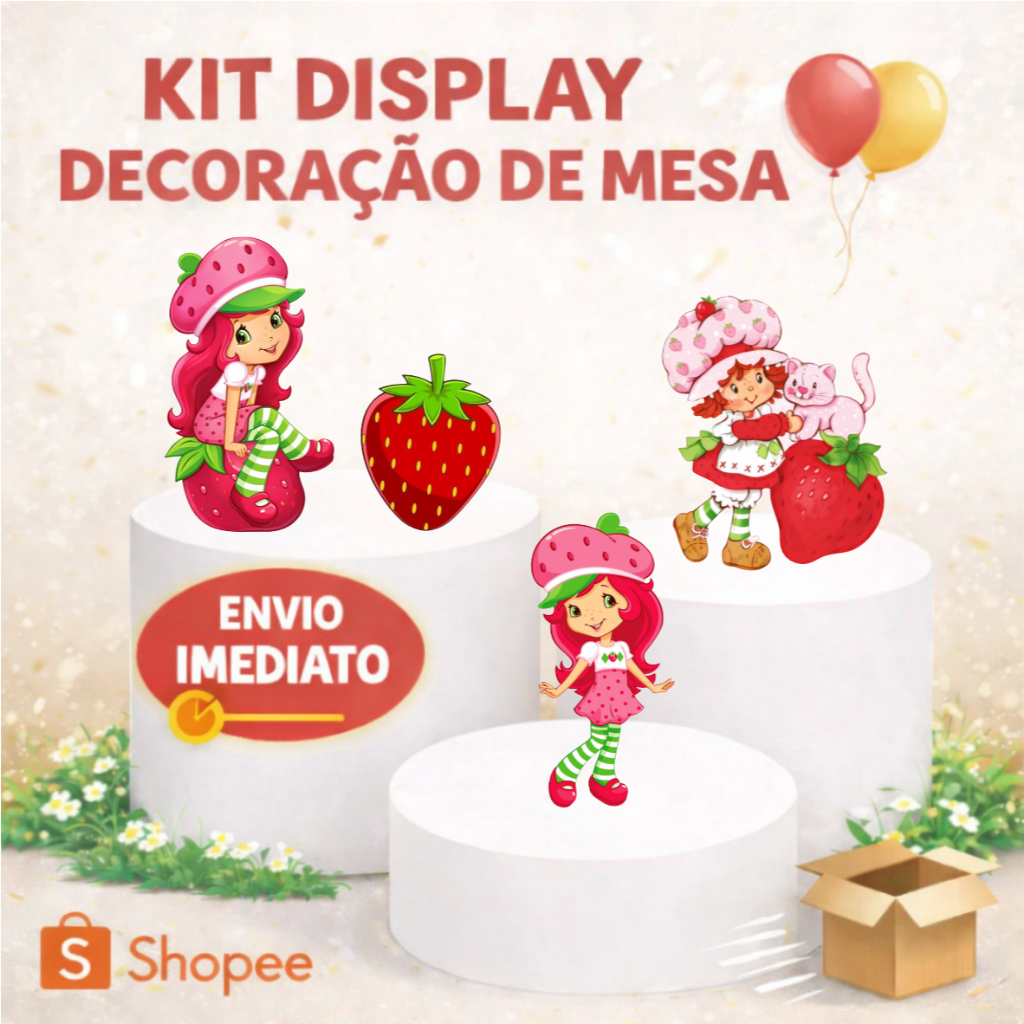 Display MDF de mesa - Moranguinho decoração de festa aniversario 4 pças 15 CM