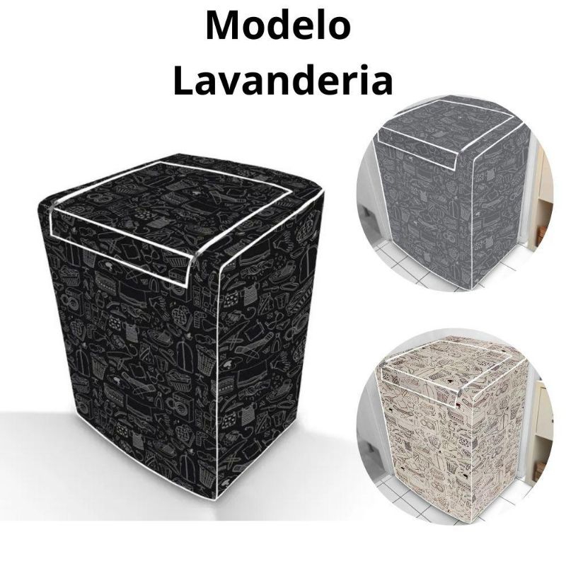 Capa Maquina de Lavar Lavanderia Bege Cinza ou Preta  Tamanhos P M G GG Abertura Superior com Zíper