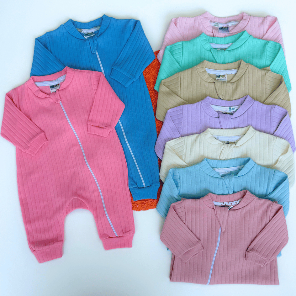 Kit 2 Peças 100% Algodão Macacão Bebê Canelado Menina Menino RN P M G Verão Inverno Recém Nascido