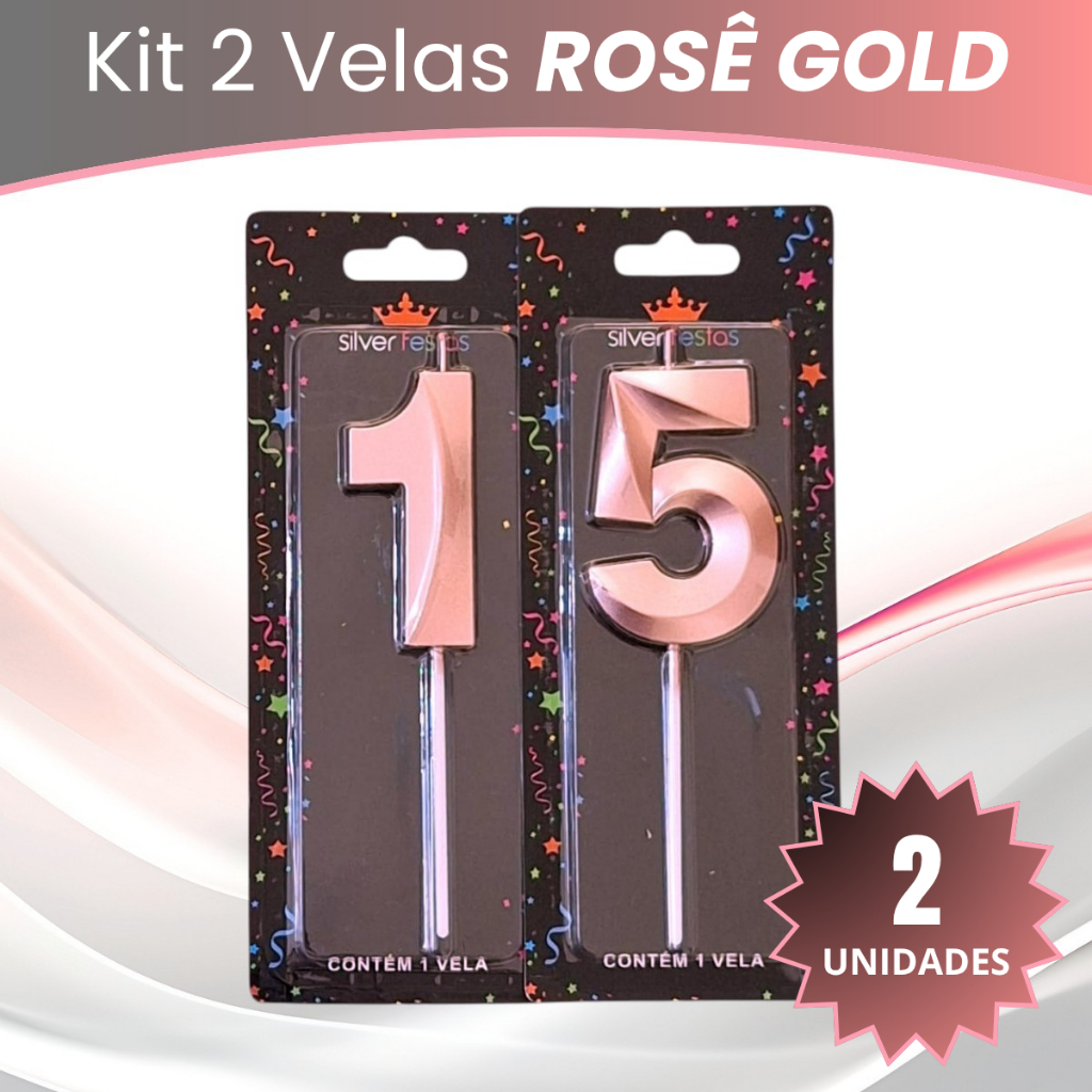 2 Unid Vela de Aniversario Grande ROSE GOLD Várias Idades Design Silver Festas