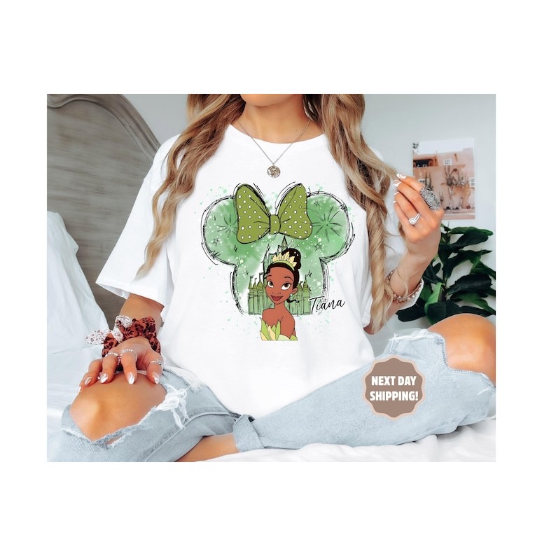 Camiseta Feminina De Algodão, Versátil E Estilosa, Com Estampa Do Castelo Da Princesa Tiana Da Disney