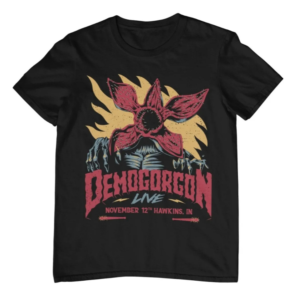 Camiseta Demogorgon Série Stranger Things Eleven Geek Unissex Adulto e Infantil.