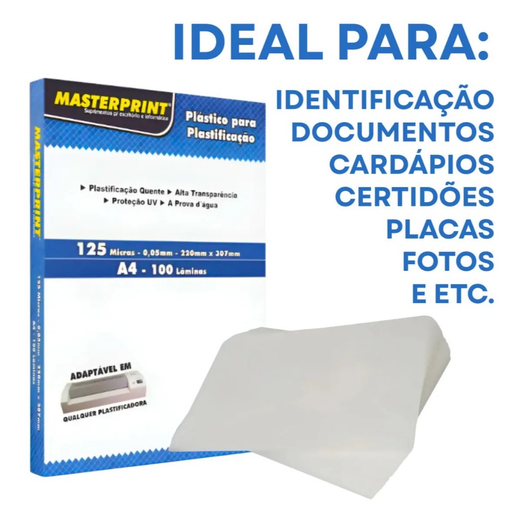 Plastico A4 300 Folhas 0.05 Plástico Para Plastificacão 220x307 Com Brilho 125 Micras