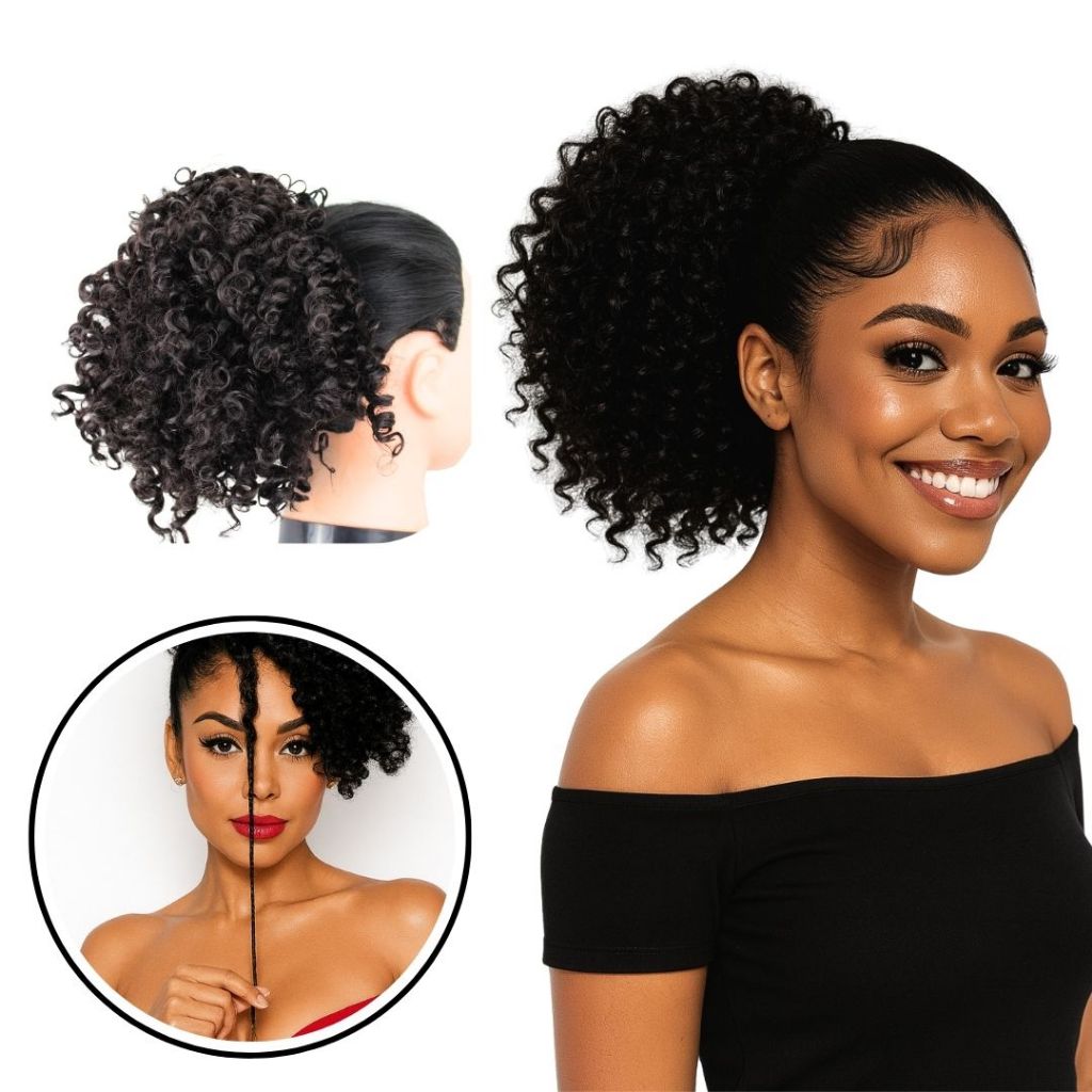 Aplique De Cabelo Coque Afro Cacheado Fibra Orgânica - 30cm 130g