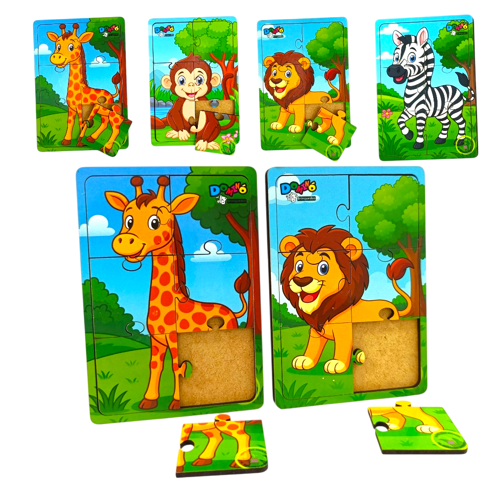 Kit 4 Quebra Cabeça em Mdf 6 Peças Jogo Pedagógico Infantil Lúdico Educativo floresta