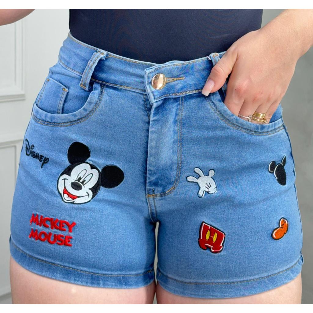 Short Jeans Bordado Feminino Cintura Alta COM LYCRA