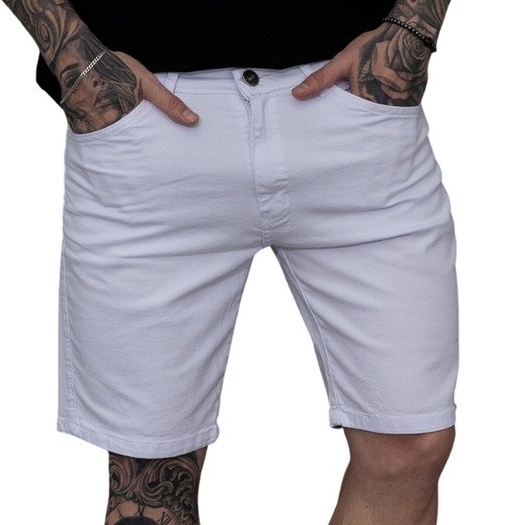 Bermuda Short Jeans Branca Masculino Premium Casual Social