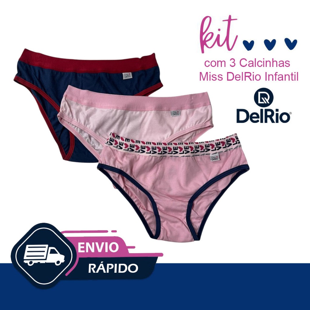 Kit 3 Calcinhas Miss DelRio Infantil Em Cotton - Tam. M veste 7 a 9 Anos