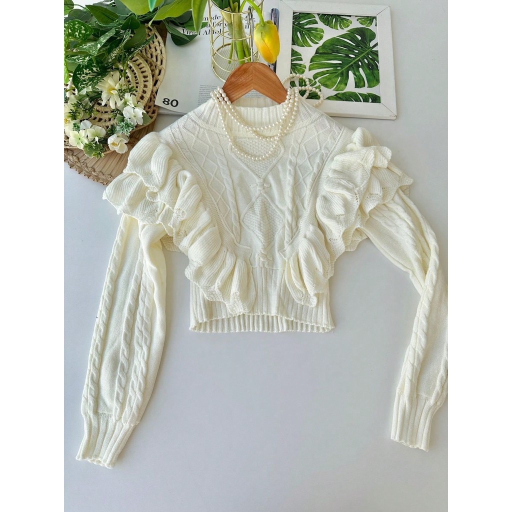 Cropped Modal Manga Longa Barbado Rico De Detalhes New Collection Outono Inverno