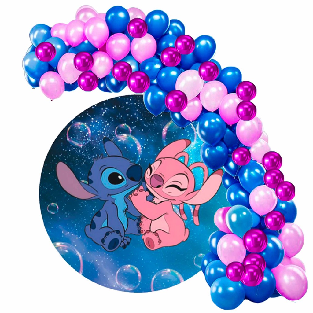 Kit 125 Balões Bexigas Decoração Stitch & Angel Azul e Rosa