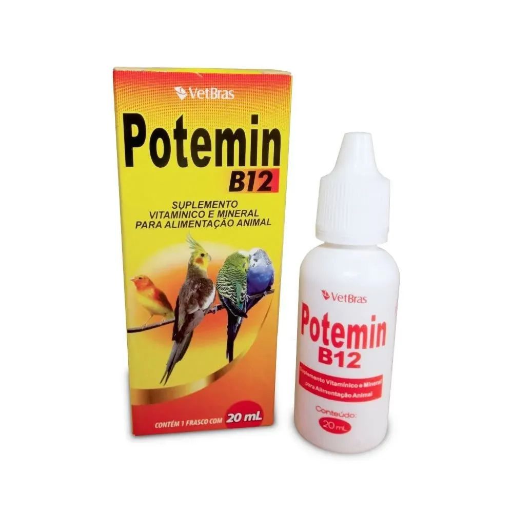 Vitamina VetBras Potemin B12 -20 ml- Para Aves Pequenas (Passaros) e Galinhas