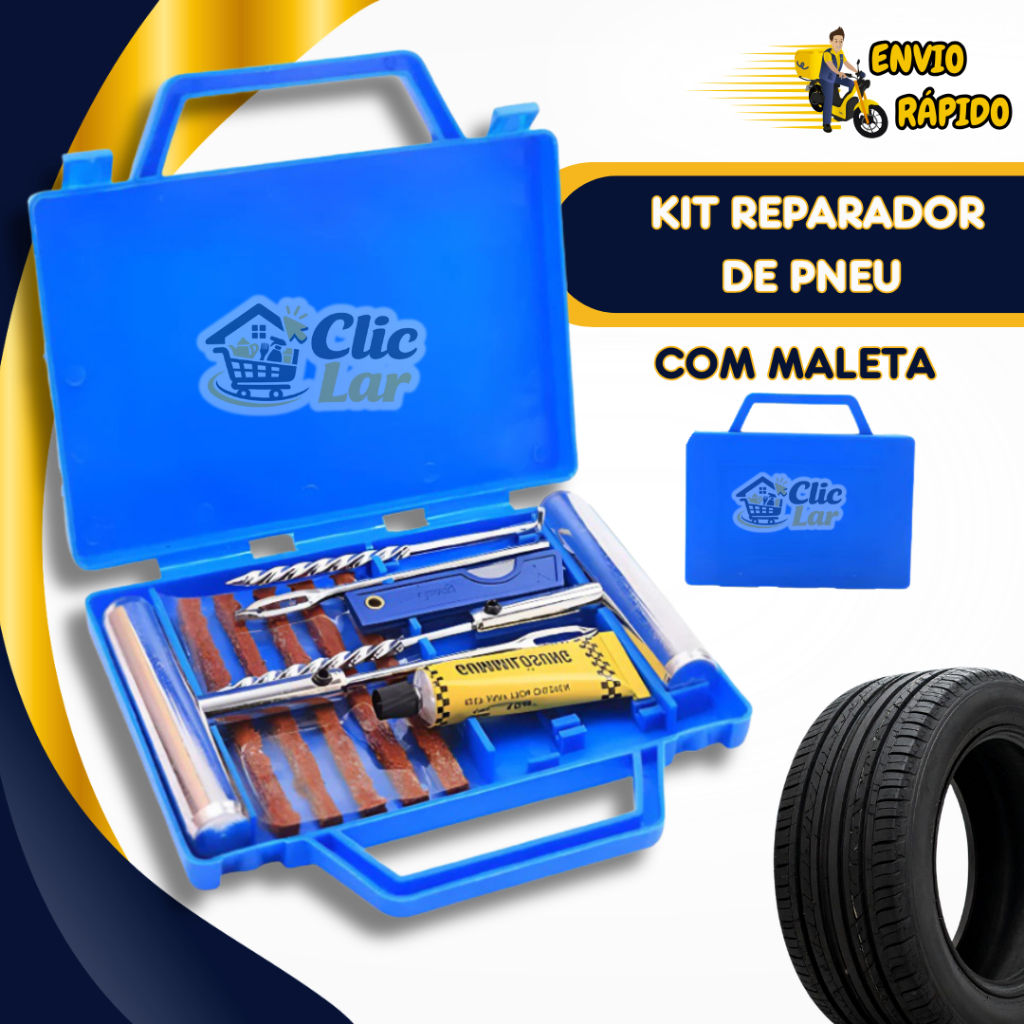 Kit Reparo Pneu Profissional e Intermediário Maleta Completa Para Reparo de Pneu de Moto e Carros e Bicicleta