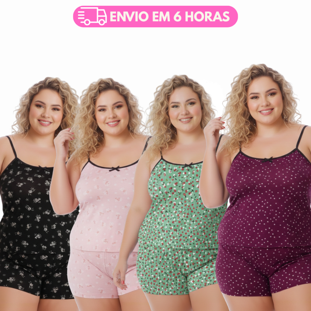 Kit 5 Pijama Plus Size Feminino Soltinho Mulher XGG Larguinho Leve Dia a Dia Short e Blusa Baby Dool Estampado