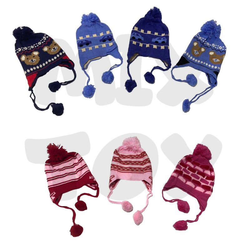 Touca Infantil Bebê Infantil Gorro Peruano Com protetor de Orelha Pompom 0200