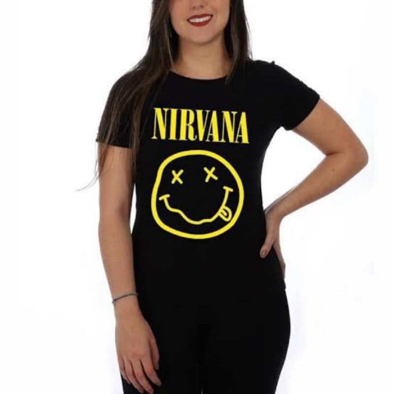 camiseta feminina Baby Look Nirvana Preta Banda Rock