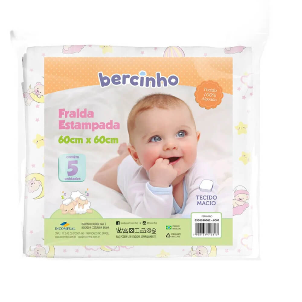 Fralda Incomfral Bercinho Estampada Com 05 Peças