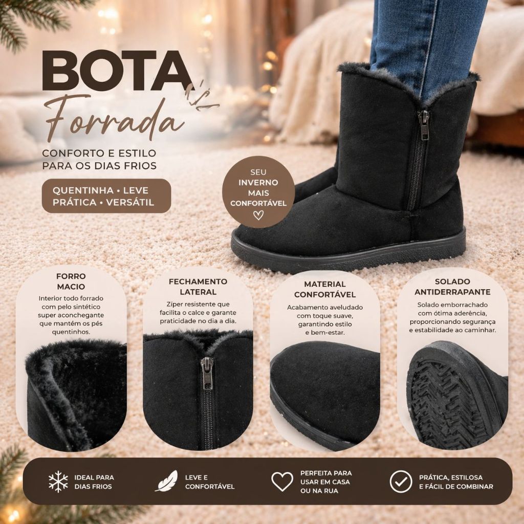 Bota Esquimó/Eskimo Emborrachada Super Quentinha Forrada com Pelinhos Cano Médio Moda Feminina
