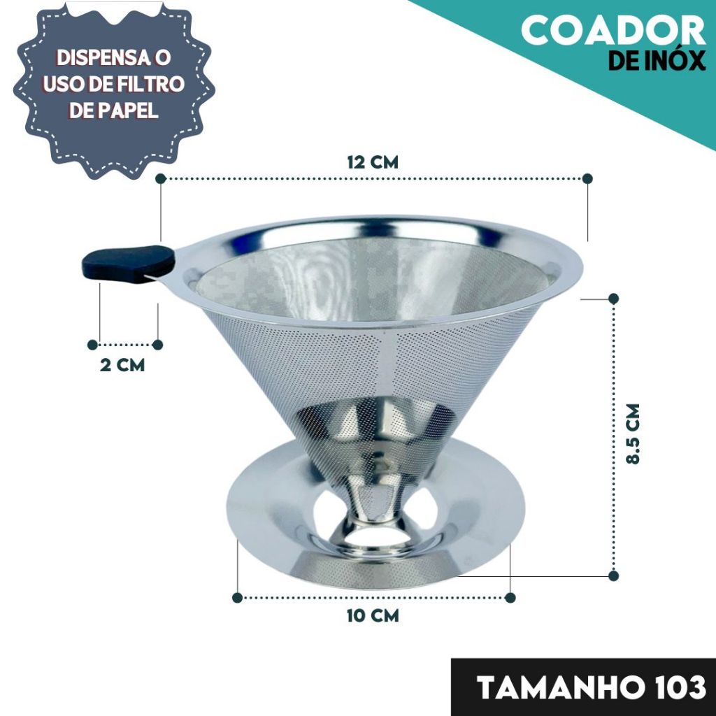 Filtro Coador Inox 103 Premium Reutilizável Café Mais Forte e Sustentável - SH
