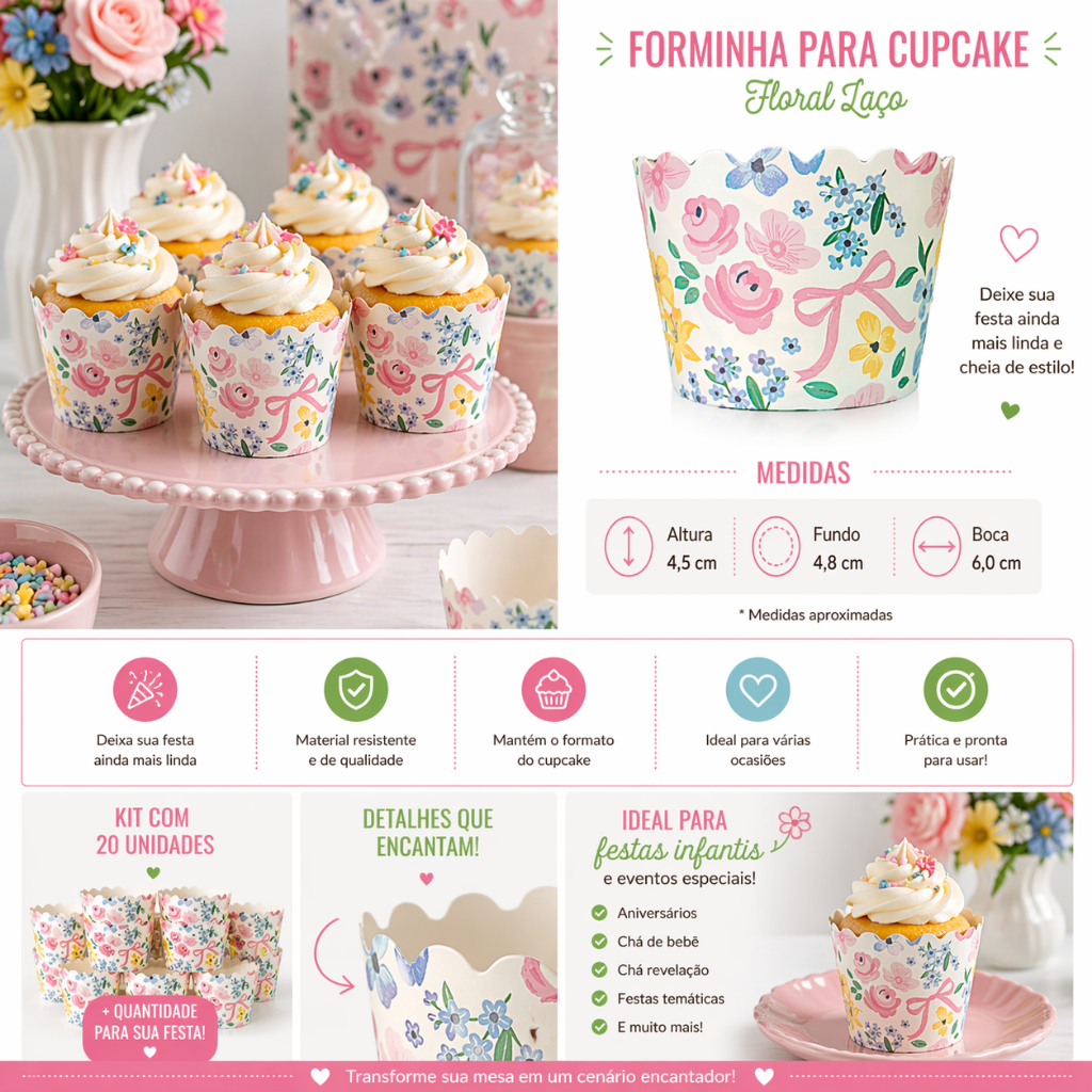 Forminhas para Cupcake Ramo de Flores 20un