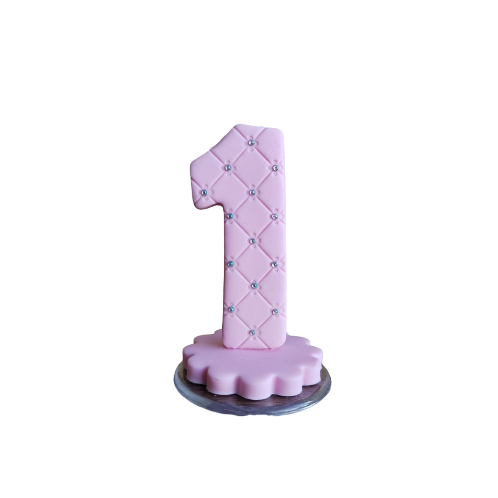 Vela de Biscuit Rosa com Strass do Número 0 ao 9 para Festa e Bolo de Aniversário e Mesversário