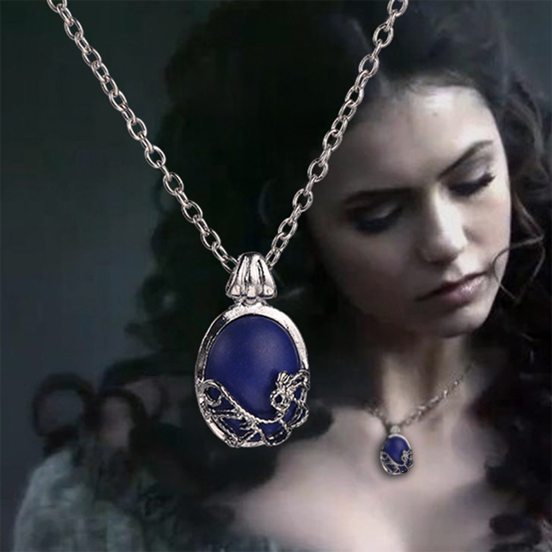 LT Diários De Vampiros Katherine Lápis Lapis Lazuli Pingente Colar De Suéter Anti-Sol