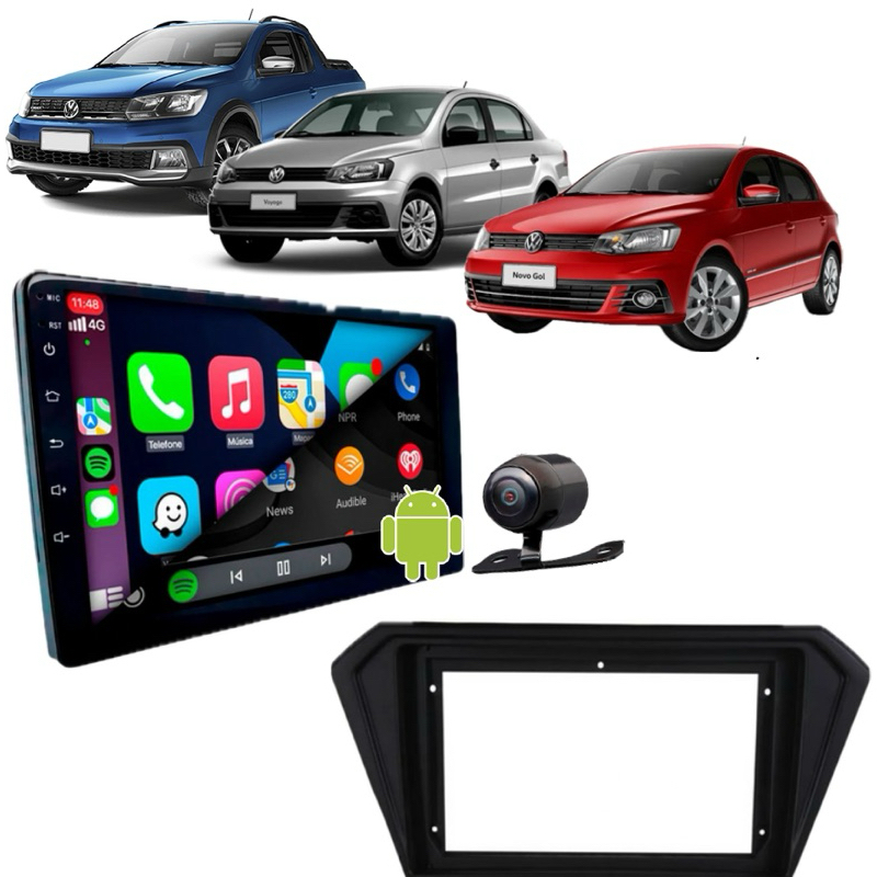 Multimídia 9Polegadas Gol Saveiro Voyage G7 G8 Android Auto CarPlay GPS WiFi + Moldura + Camera de ré