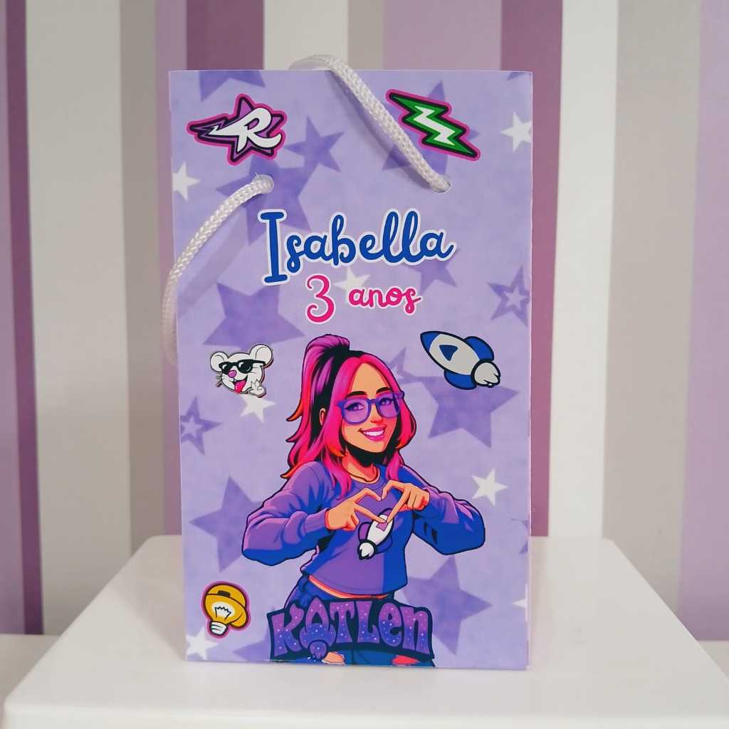 Sacolinha Surpresa Personalizada Katlen dos Rosa - Lembrancinha Aniversário - Tamanho P - PEGUE E MONTE