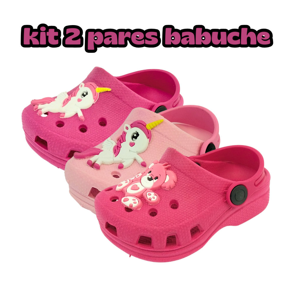 kit babuche 2 pares papete menina sandalia fofa