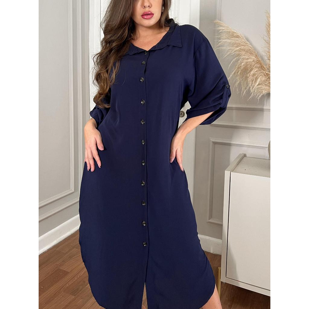 Vestido Midi Chemise Longo Viscolinho Preto Telha Verde Militar Azul marinho Caqui Marron  GG