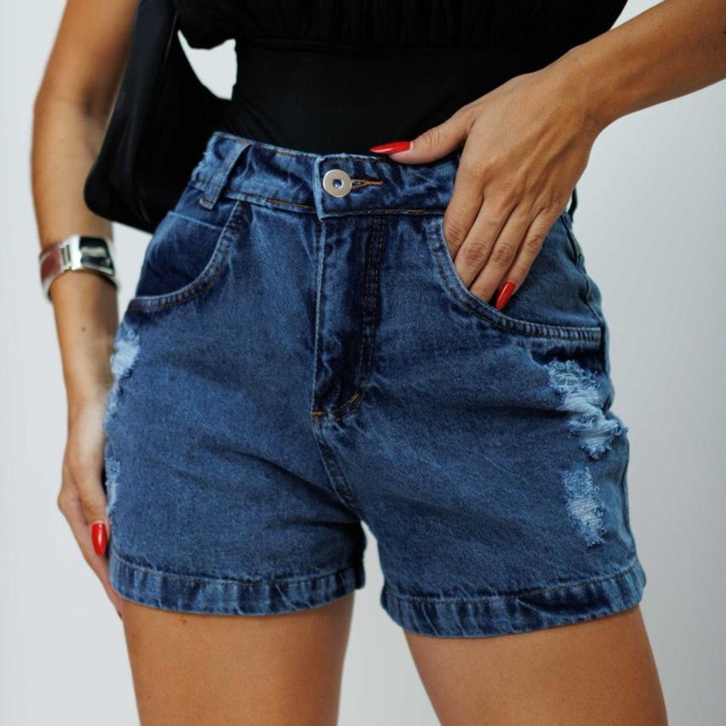 LeLe Outifit- Short Bermuda Jeans Feminino Cintura Alta Sem Laycra 144
