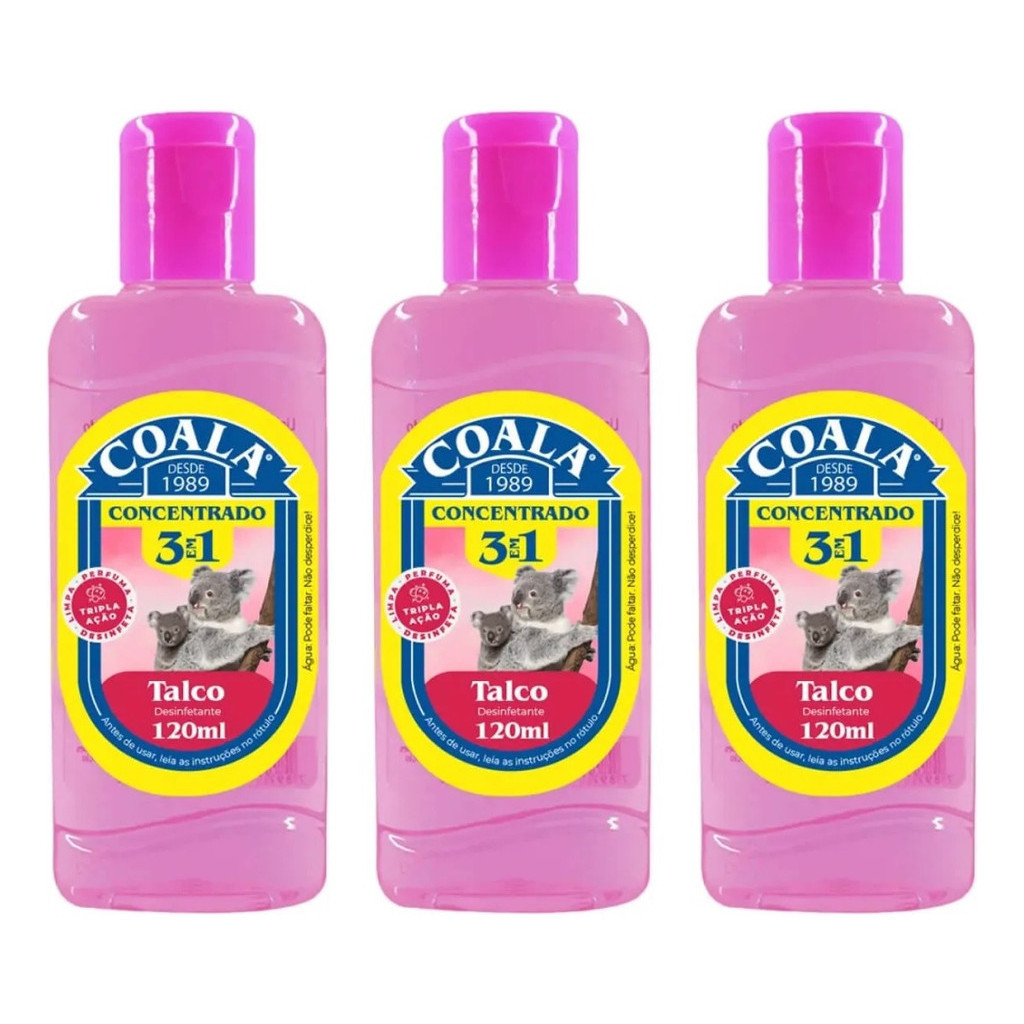 Kit 3 Coala Desinfetante Concentrado 3 em 1 - Talco 120ML