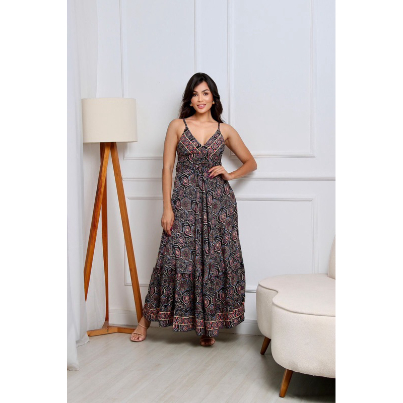 vestido longo estampado