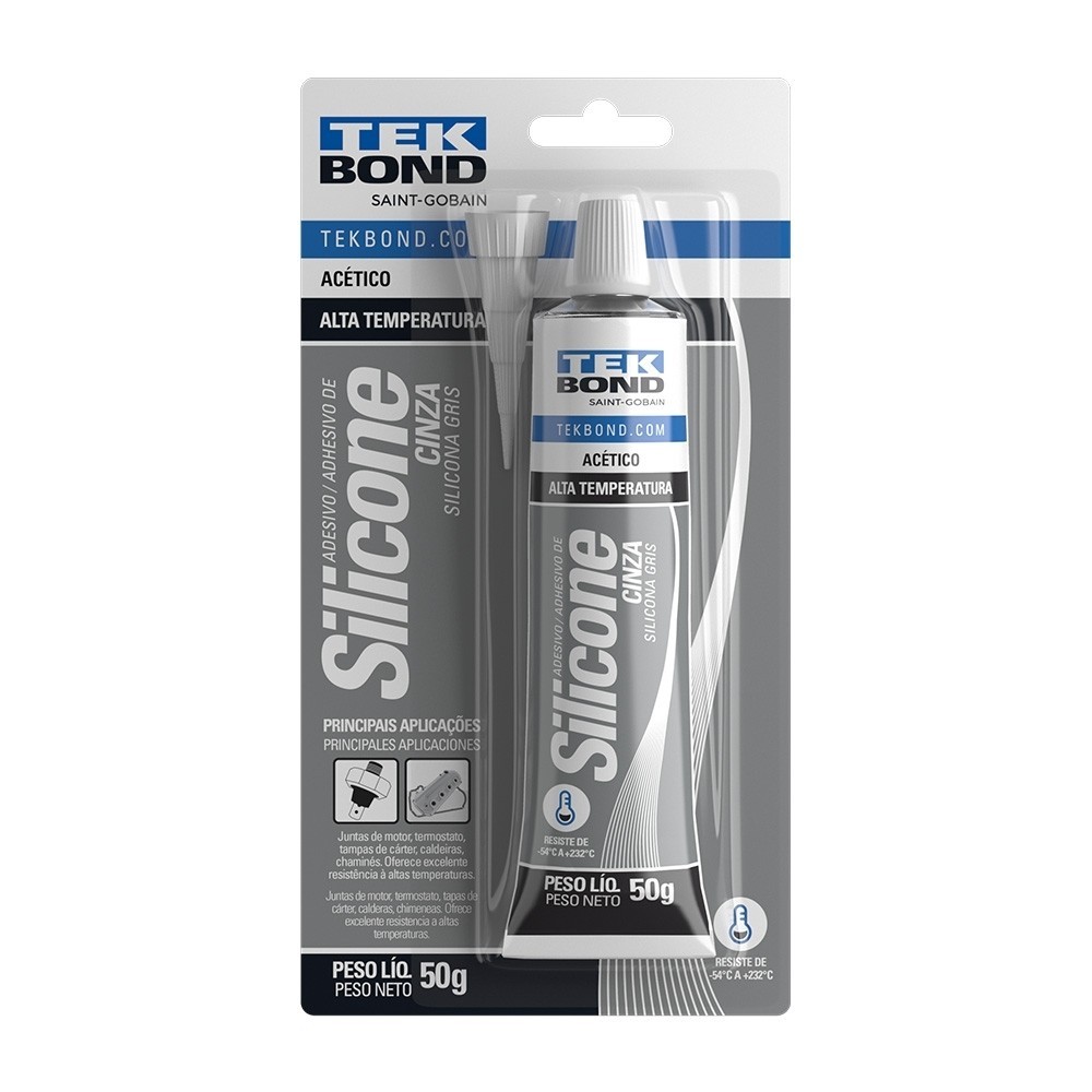 Adesivo Silicone Acético Alta Temperatura Cinza 50g Tek Bond
