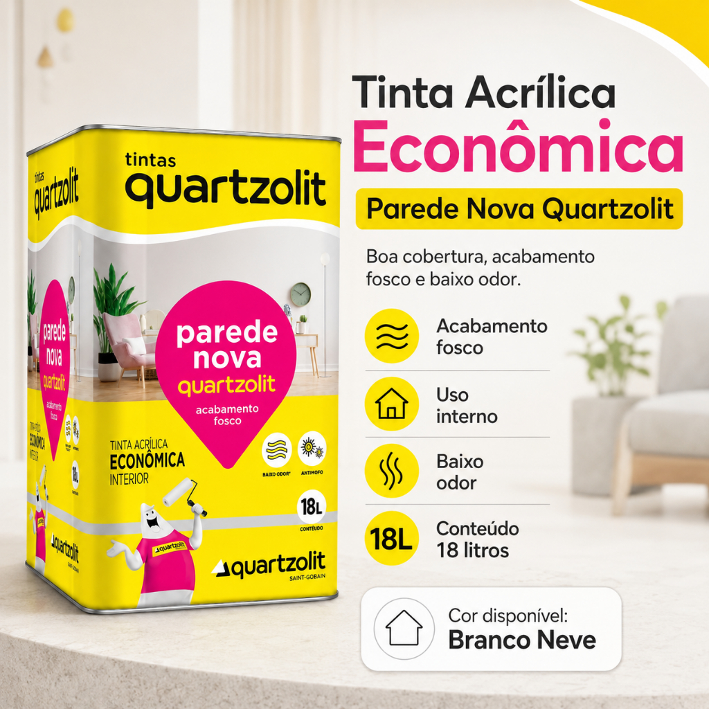 Tinta Acrílica Econômica Parede Nova Quartzolit Branco Neve 18L