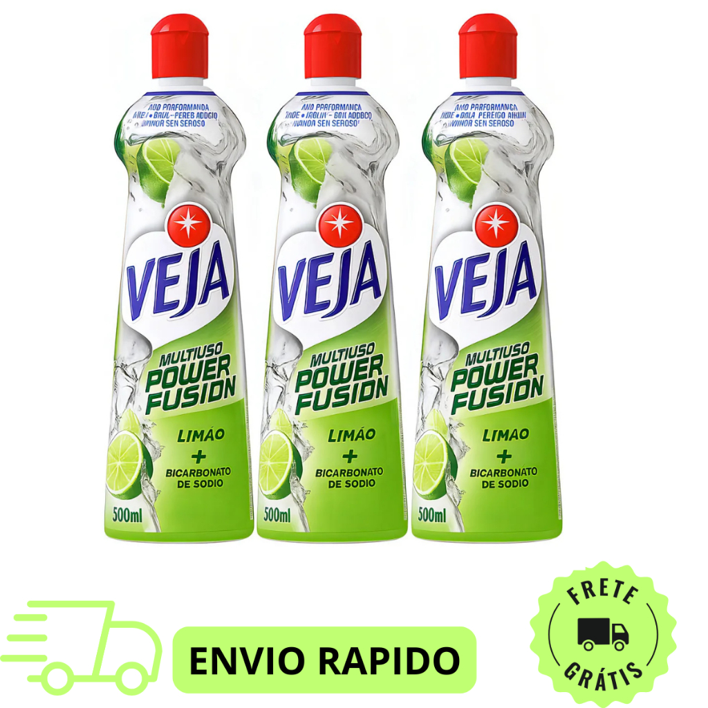 Veja Limpador Multiuso Power Fusion Limão 500ml Kit 3