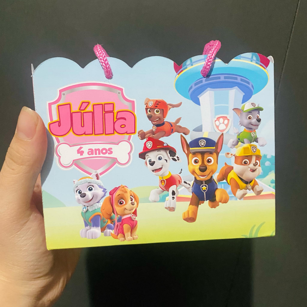 Sacolinhas personalizadas P - Patrulha canina rosa PEGUE E MONTE