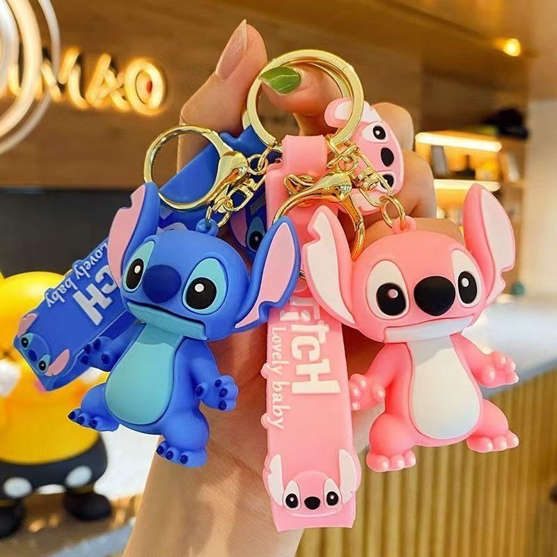 Chaveiro Lilo Stitch Angel - Conjunto de presente de aniversário unissex de desenho animado pequeno Bolsa presente