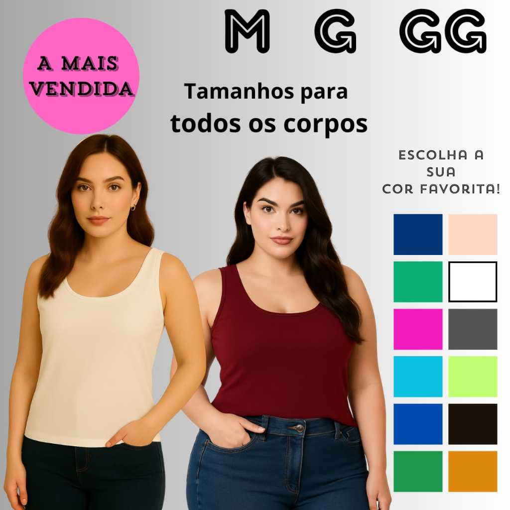 Regata Feminina básica VISCOLYCRA/ blusinha com alça larga P M G GG