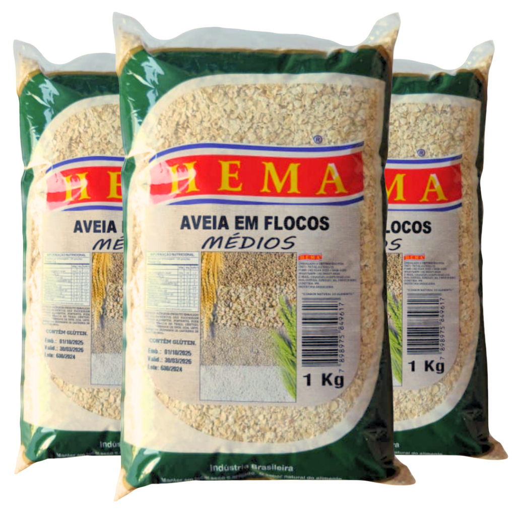 Aveia Media em Flocos 3 kg - Kit 3 Pcte 1 Kg