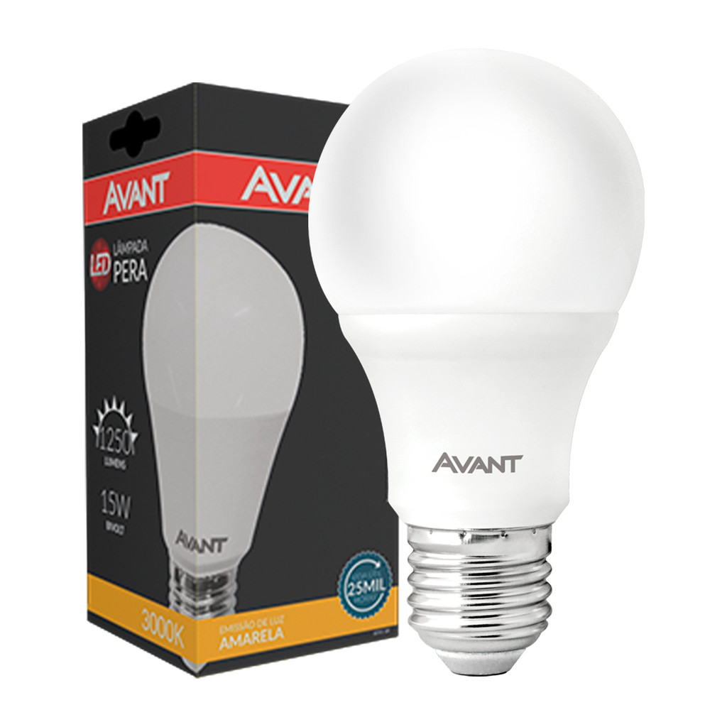 Kit  Lâmpada Led Pera 15w 3000k Branco Quente E27 Bivolt Branco Avant 1 a 3