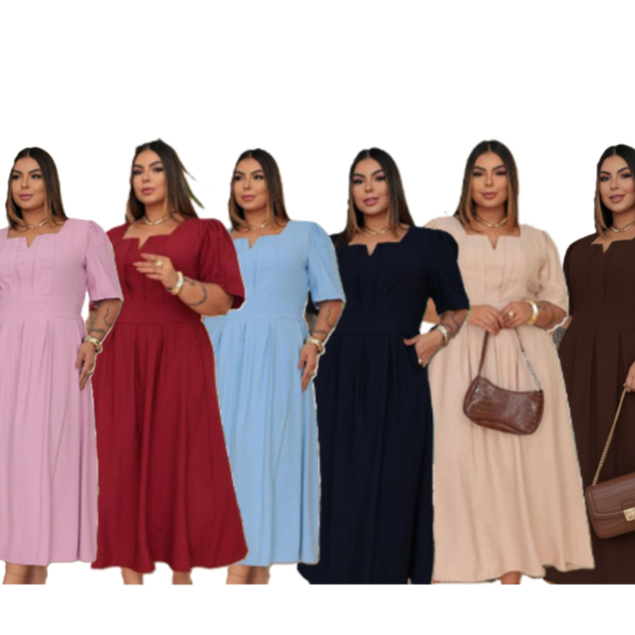 Vestido Femenino Elegante Plus Size Com Decote Quadrado e Recorte em V – Marrante Sensorial