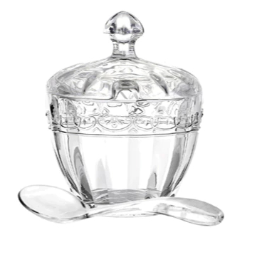 Açucareiro de Vidro com Tampa e Colher - Modelo PARIS Mek 10,8cm